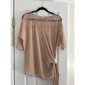 Gold Hawk 100% Silk Lace Detail Side Tie Blouse Top XS Blush Pink
